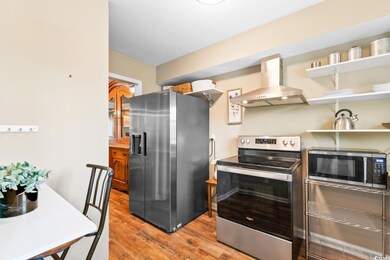 Kitchen with wall chimney exhaust hood, stainless 
