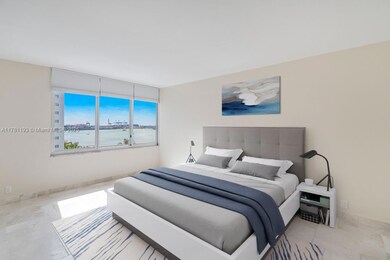 Bedroom with amazing bay viewFurniture virtually rendered