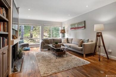 Views of the lush landscaping through large window