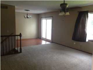 Living Room with Ceiling Fan and Newer Carpet