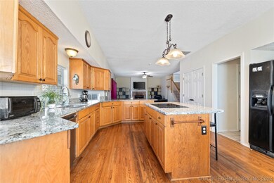 Large eat-in kitchen and island.