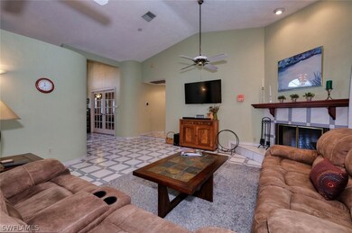 living room and fireplace