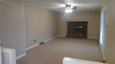 Family rm with new carpet and wood/gas fireplace--doors to covered deck