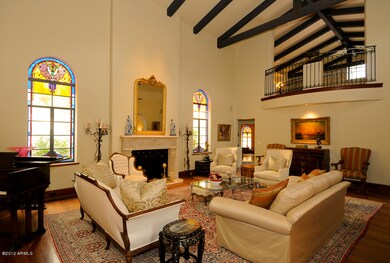 Living room with beamed ceiling