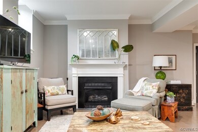 The fireplace makes this seating area a cozy retre