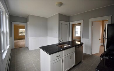 Kitchen view into living room.