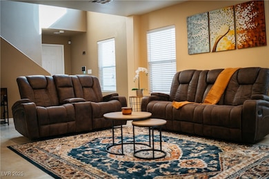 Living room with tile patterned flooring