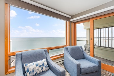 Living area featuring a water view
