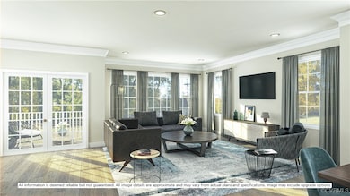 Illustrative rendering. Living room featuring orna