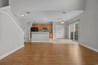 Unfurnished living room with crown molding, light wood-type flooring, and recessed lighting