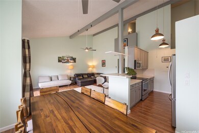 Brignt and airy layout with exposed beams and upda