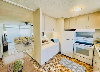 Virtually staged living room and kitchen
