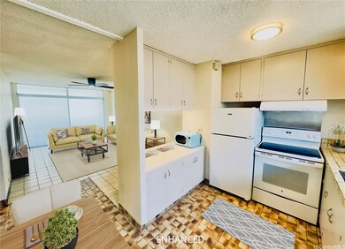 Virtually staged living room and kitchen