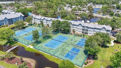 Aerial view of a nearby body of water