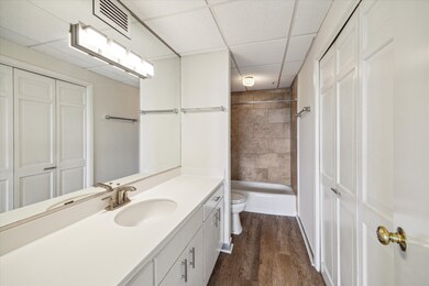 The en-suite bath has large vanity and extra stora
