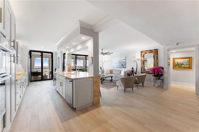 Kitchen with stainless steel dishwasher, ceiling f