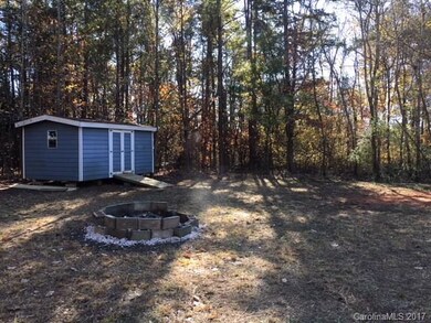 Backyard storage building with fire pit
