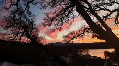 Sunset views overlooking the lake and Mount Saint 