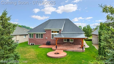 Closer view -Rear elevation with patio and firepit