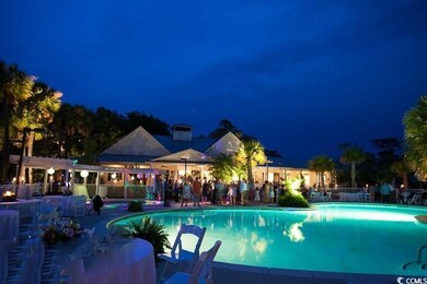 View of pool at night