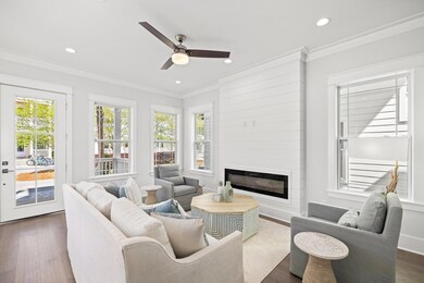 Living area with linear fireplace