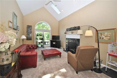 The great room has a cathedral ceiling w/skylights