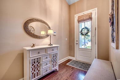 Entrance foyer featuring dark hardwood / wood-styl