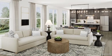 Living room with dark wood finished floors
