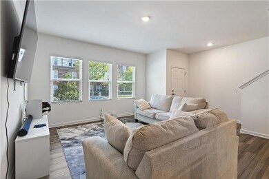 Living room featuring dark hardwood / wood-style f