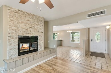 Foyer to Living room w 2 way Fireplace
