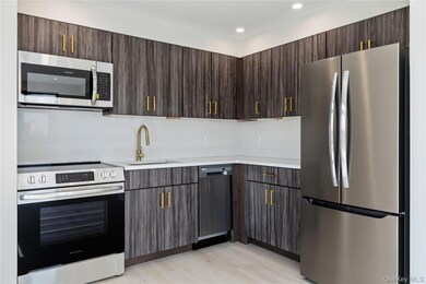 Kitchen featuring appliances with stainless steel finishes, dark brown cabinetry, modern cabinets, and recessed lighting