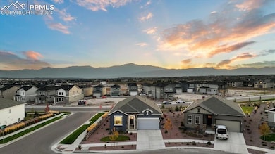 Aerial view at dusk with a mountain view