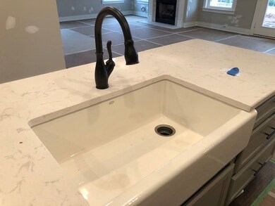 Large apron sink w/ quartz countertops. Oil bronze fixtures.