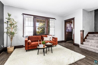 Living room featuring dark wood-type flooring
