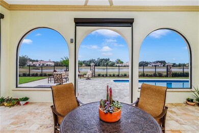 Large patio overlooking the pool and the lake
