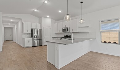 Kitchen with pendant lights