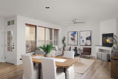 Dining area featuring light wood-type flooring an