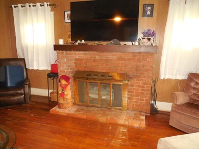 Living room featuring a fireplace, wood-type floor