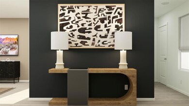 Interior details featuring hardwood / wood-style f