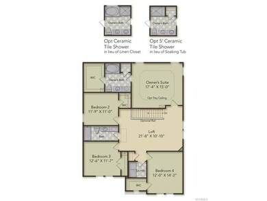 Second Floor Layout - home has Opt 5' ceramic tile