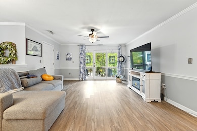 Step up to the spacious living room