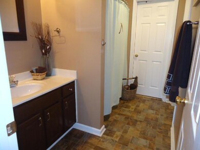 Master bath. This is the bathroom on the main floor off the master bedroom. New flooring, lighting, vanity remodel, large walk-in closet here.