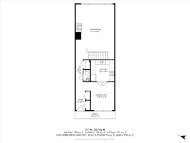 7th floor. Living room, dining room, kitchen, powd
