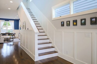 Steps that lead to the bedrooms and laundry room