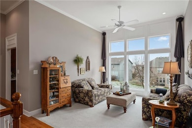 One of two open and airy living room spaces.