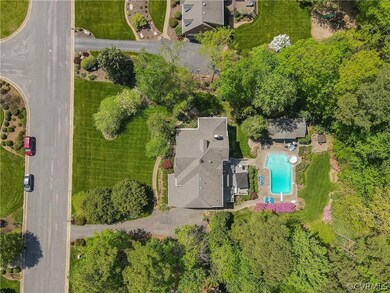 Aerial View of the Driveway, Pool, Pool House and