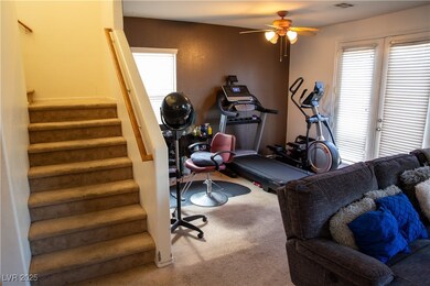 Workout room featuring carpet floors and ceiling f