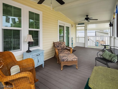 Wooden deck with ceiling fan
