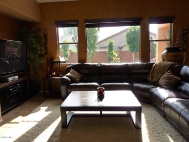 Living room with view of pool
