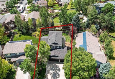 Aerial view shows the access to the neighborhood park directly behind this home.  Conveninet gate to park & Highland Ranch trail system!
